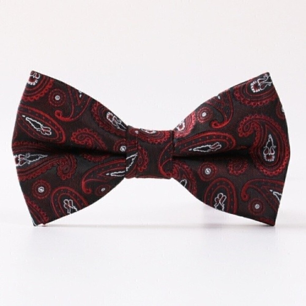 Mens Paisley Bow Tie Red Black White Adjustable Formal Wedding Prom NWT
